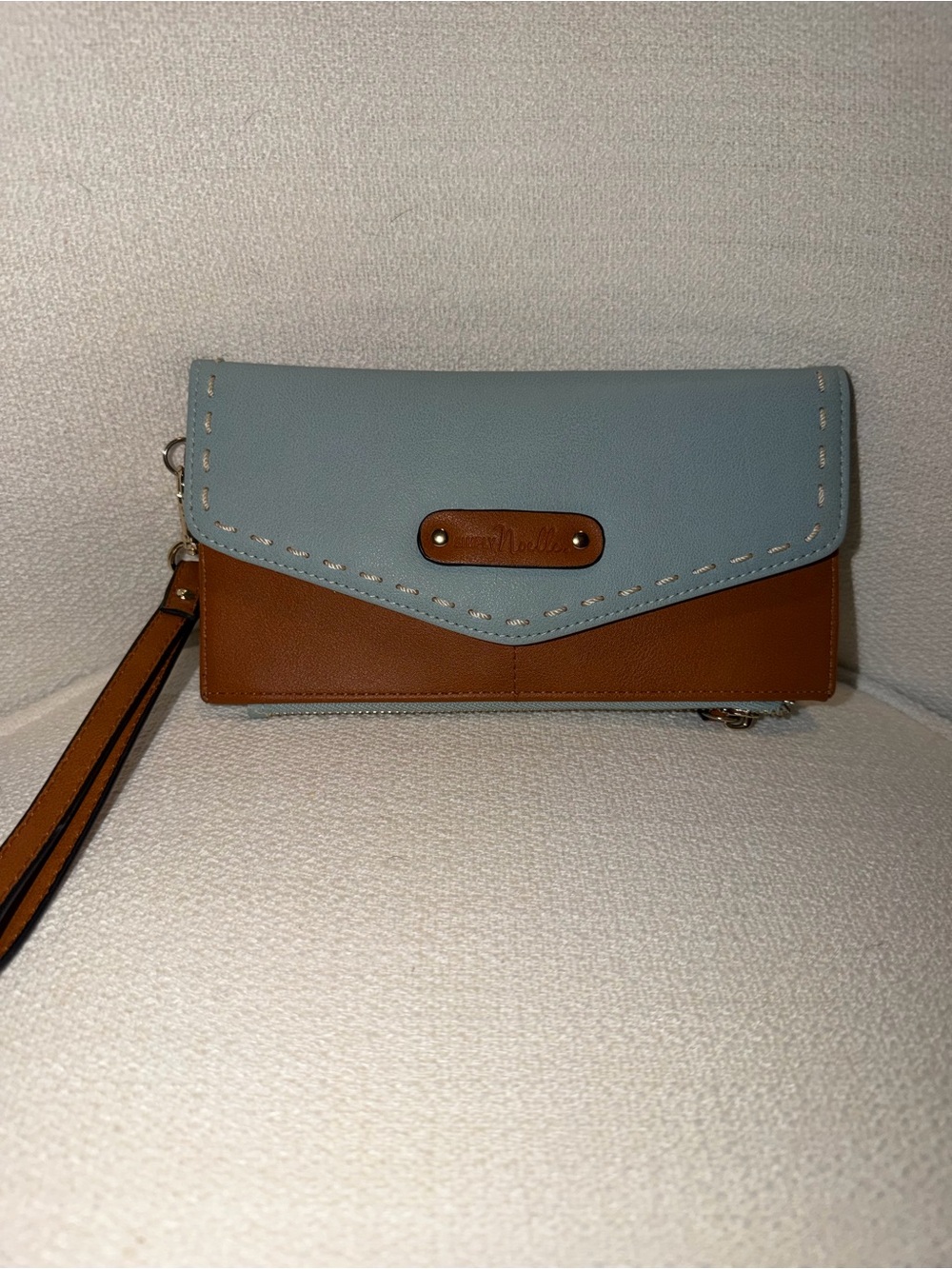 Simply Noelle Light Blue and Brown Two-Tone Wristlet Clutch